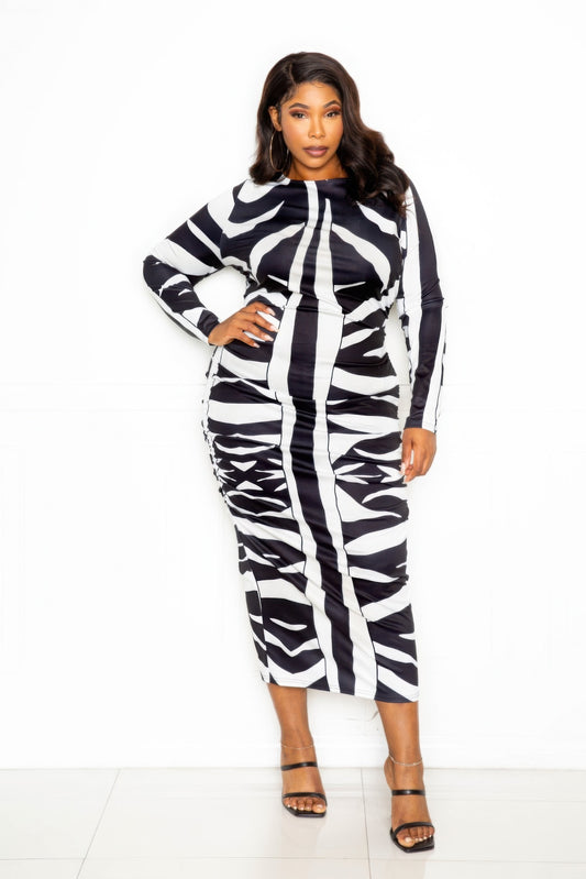 Plus Size Animal print ruched bodycon dress