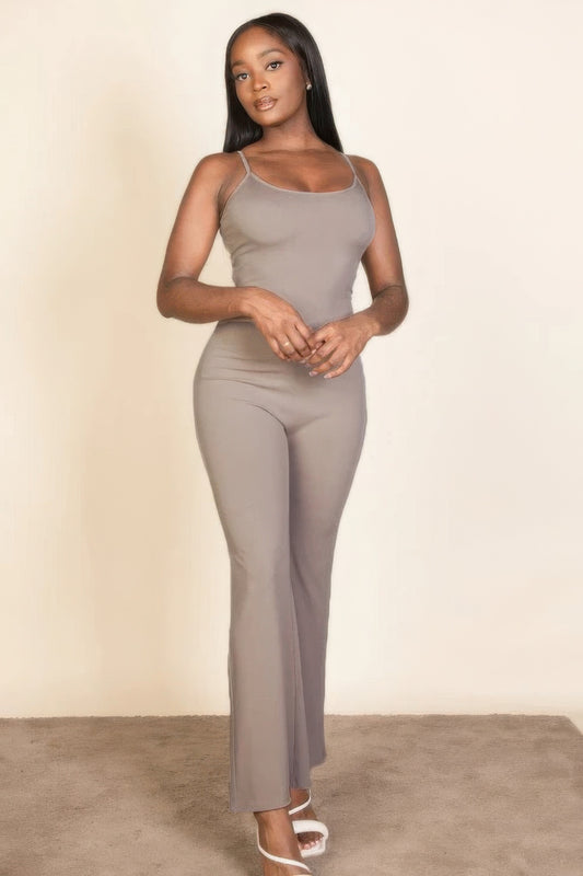 Ribbed sleeveless wide leg jumpsuit