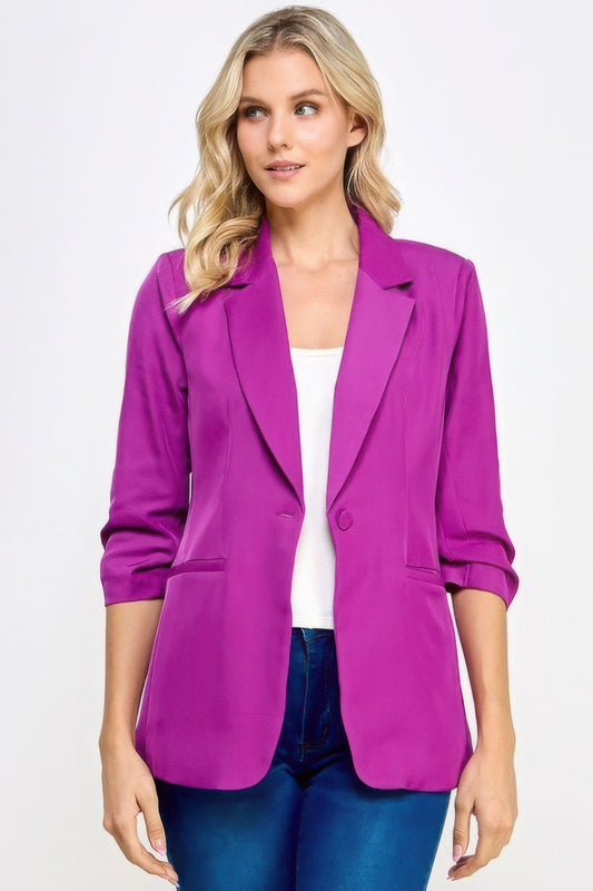 One Button 3/4 Sleeve Blazer