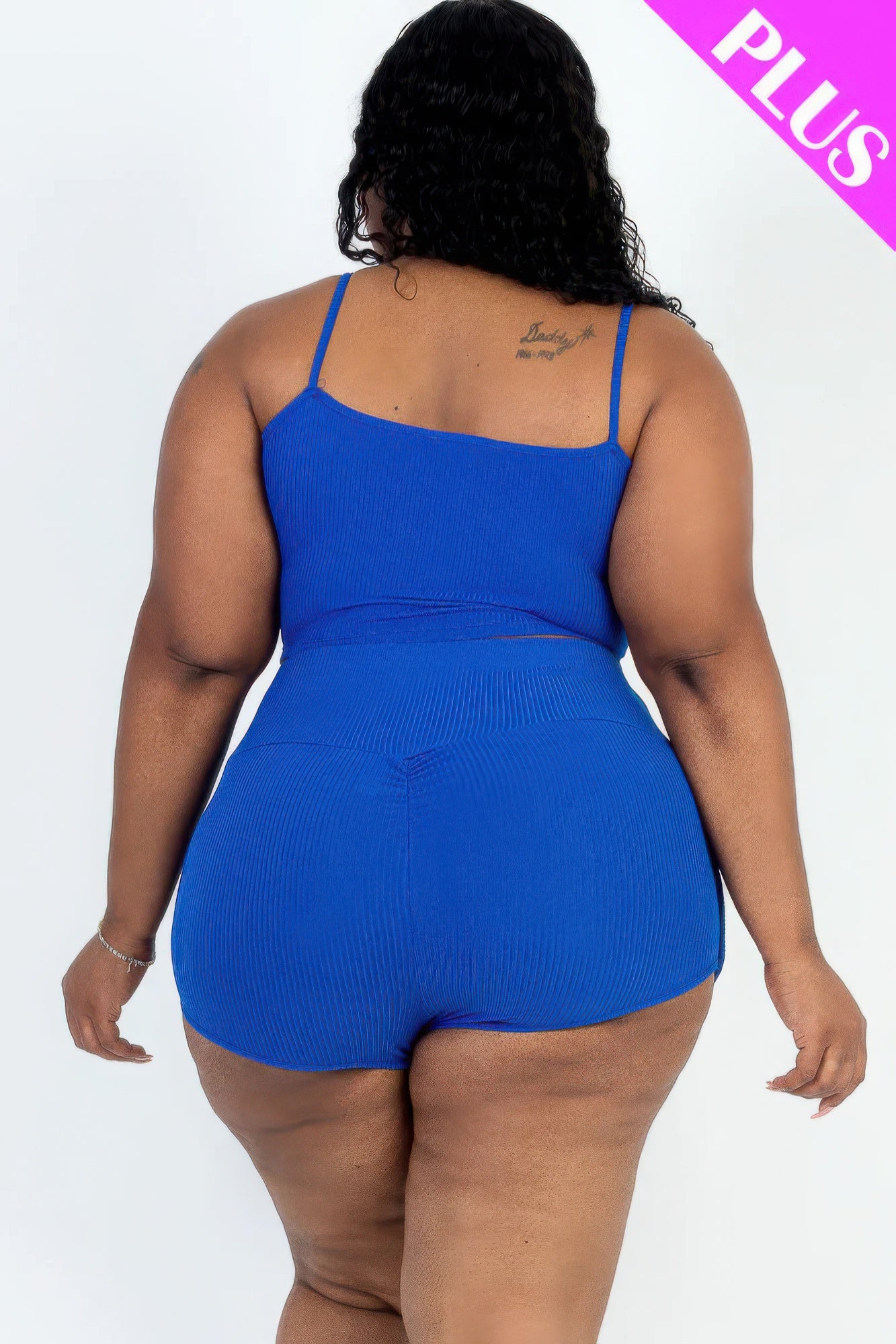 Plus Size Ribbed Crop Top & Ruched Shorts Set