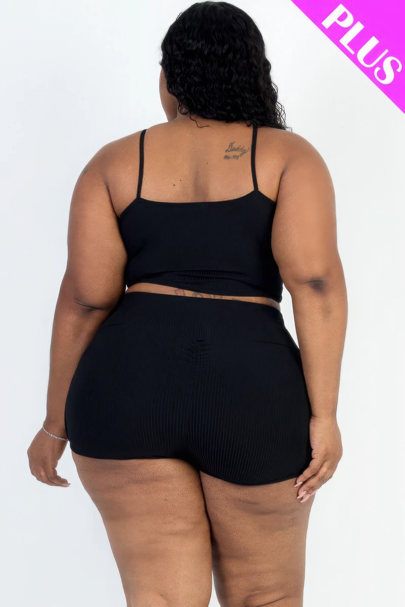 Plus Size Ribbed Crop Top & Ruched Shorts Set