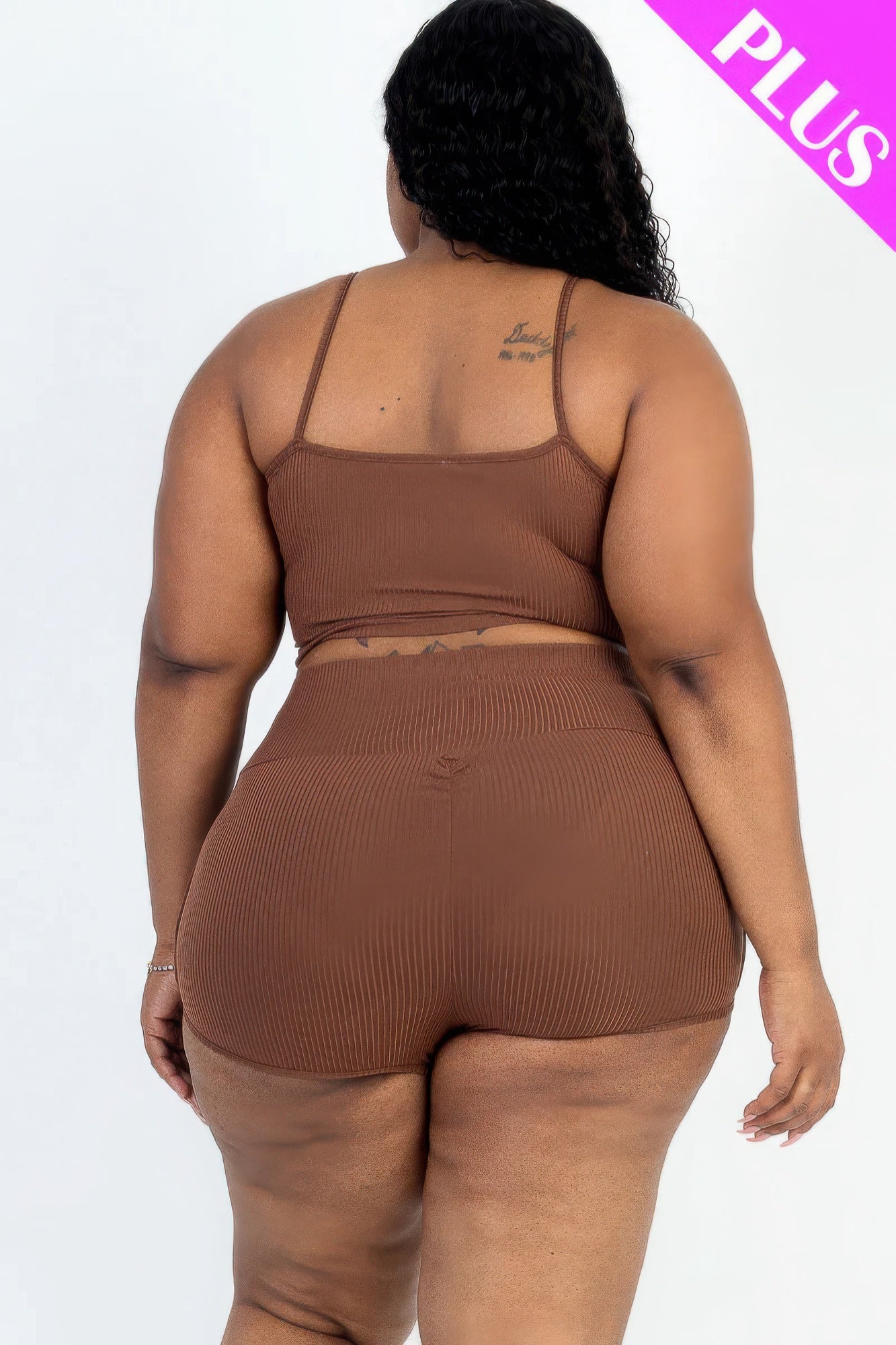 Plus Size Ribbed Crop Top & Ruched Shorts Set