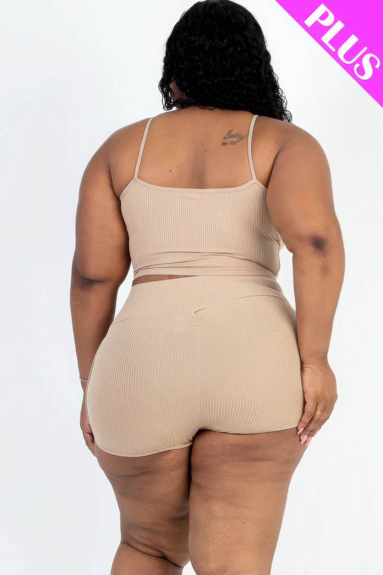 Plus Size Ribbed Crop Top & Ruched Shorts Set