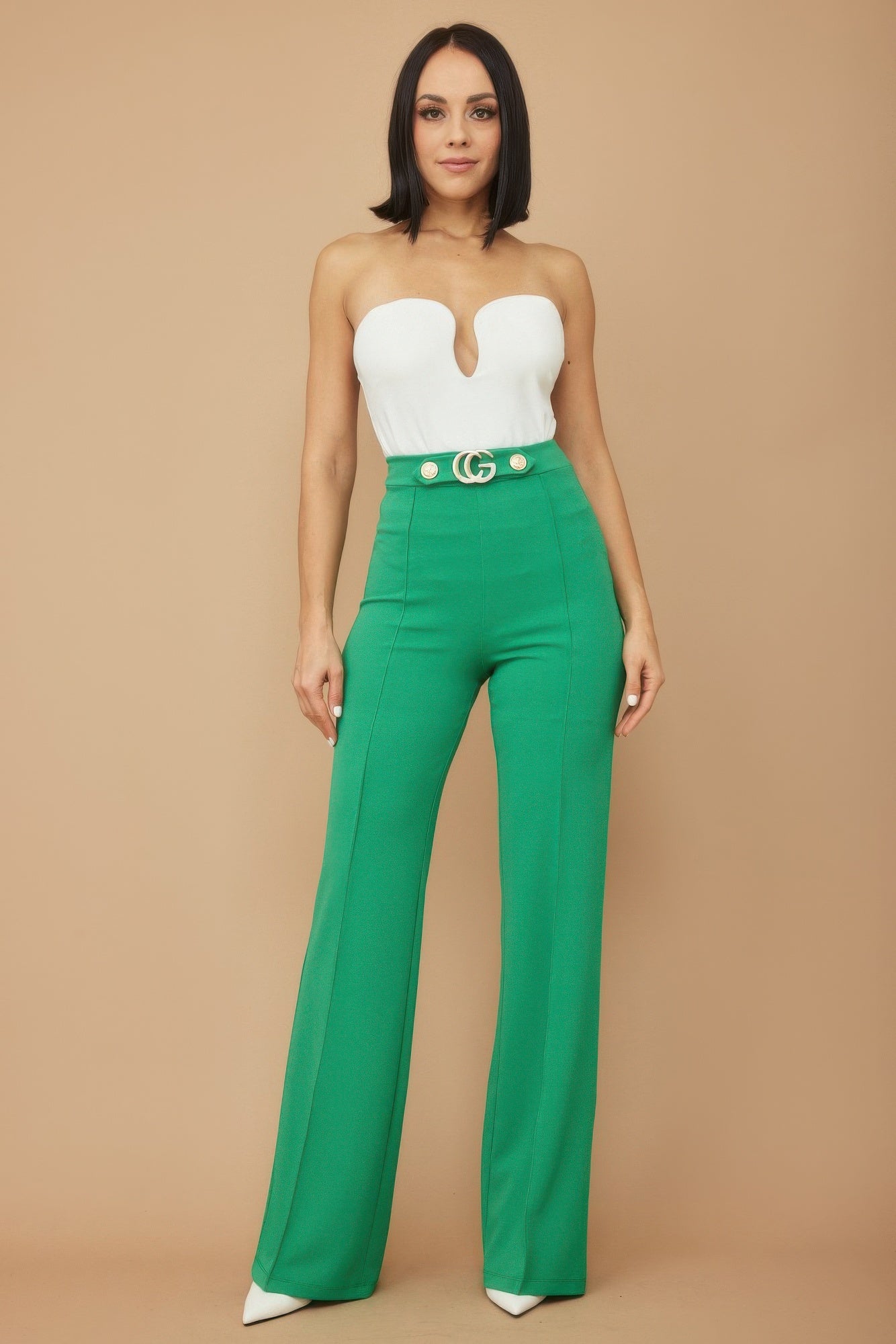 Buckle And Button Detail Pants