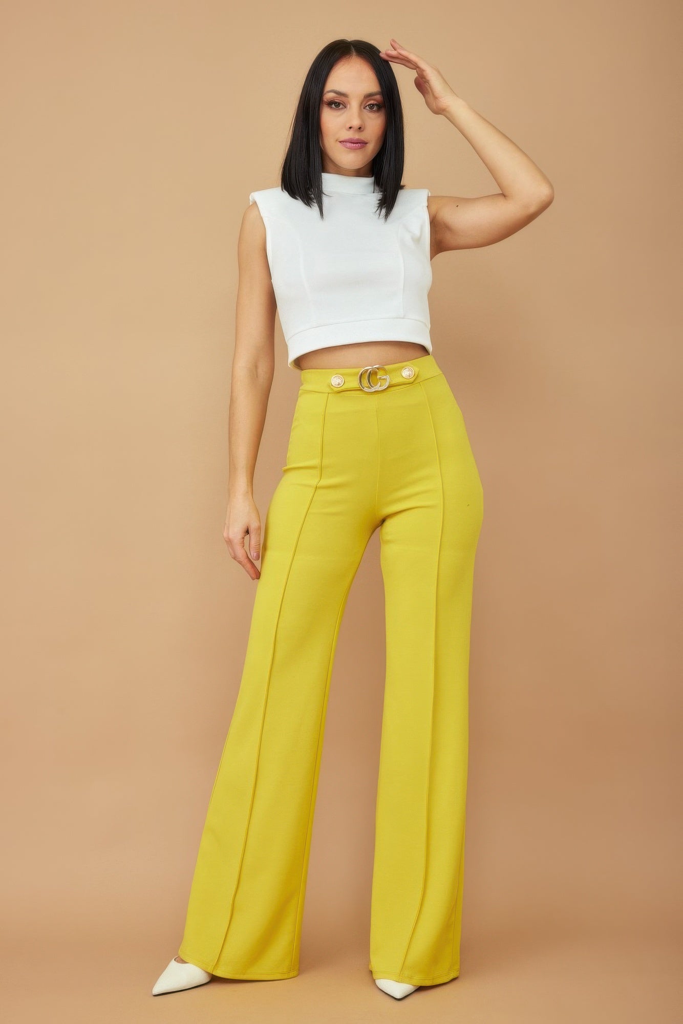 Buckle And Button Detail Pants