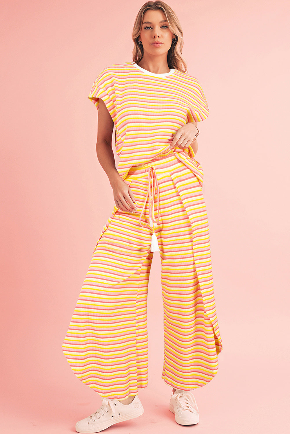 Striped Tassel Tee & Wide Leg Pants Set