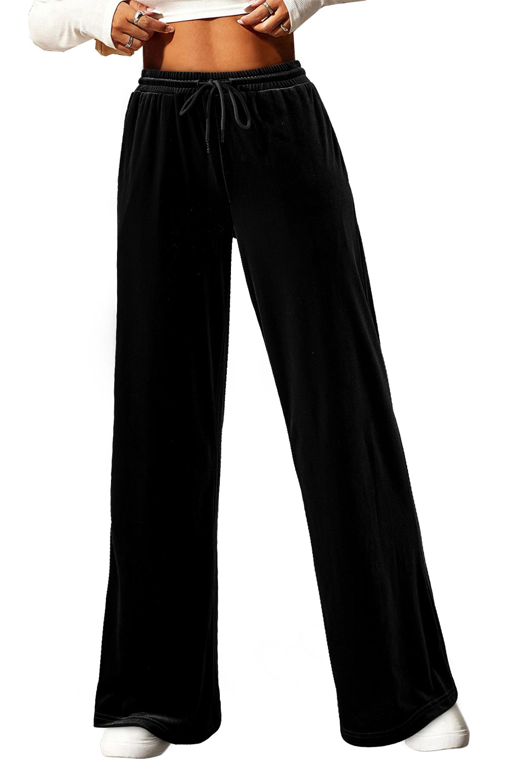 Evergreen Solid Drawstring Waist Wide Leg Pants