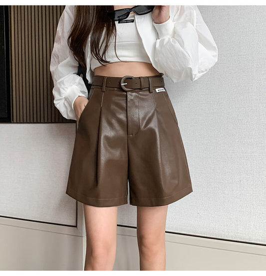 Casual Loose A-line PU Leather Shorts