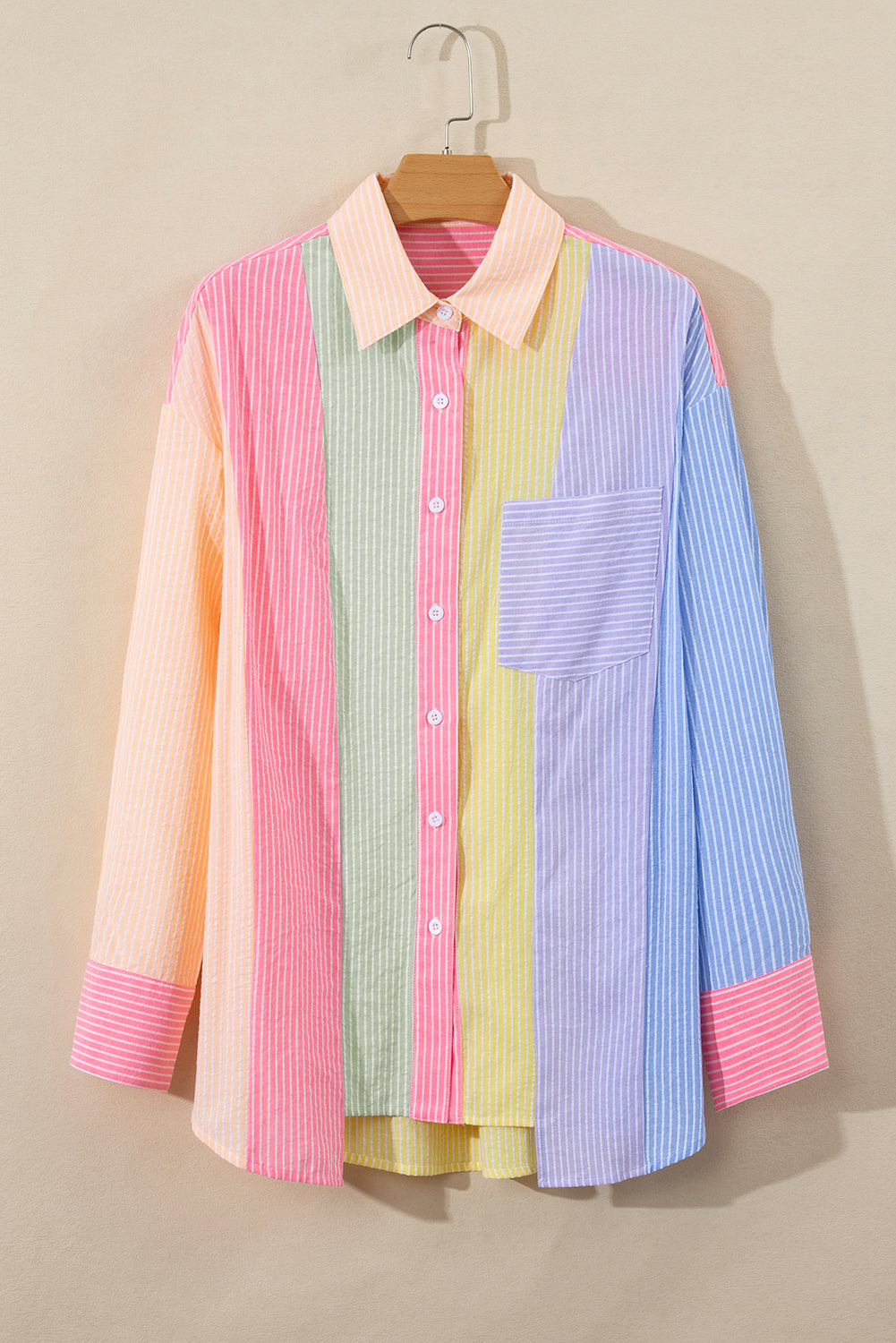 Pink Stripe Color Block Oversized Shirt