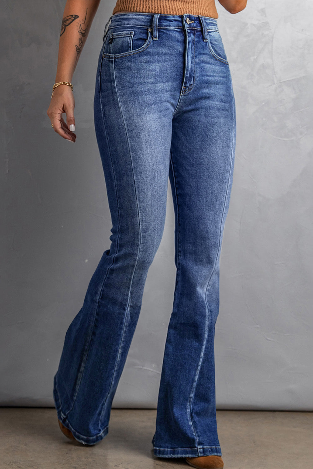 Plus Size Stitch Washed Flare Jeans