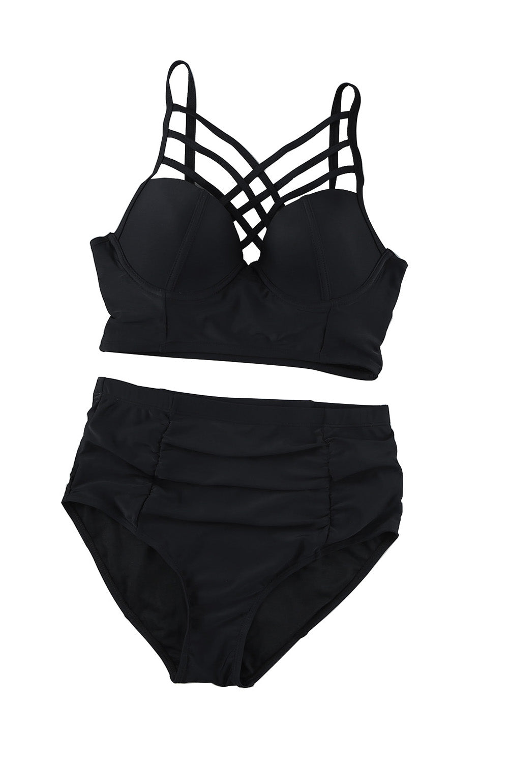 Black Strappy Neck Detail High Waist Plus Size Swimsuit