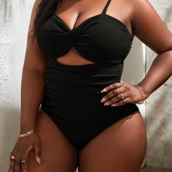 Plus Size Women's Black Slimming Sling Triangle One-piece Swimsuit