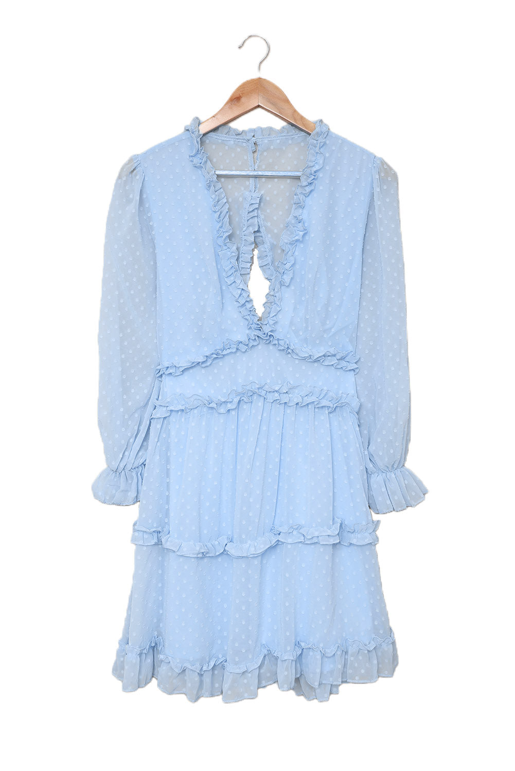 Sky Blue Layered Puff Sleeve Mini Dress