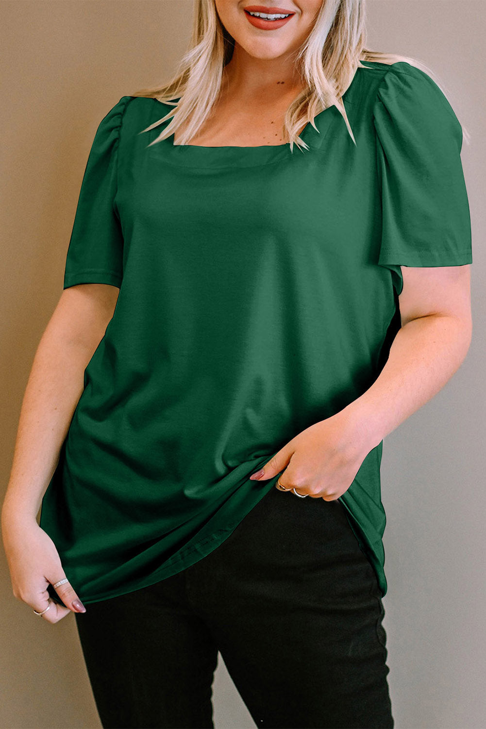 Plus Size  Ruched Shoulder Short Sleeve Top