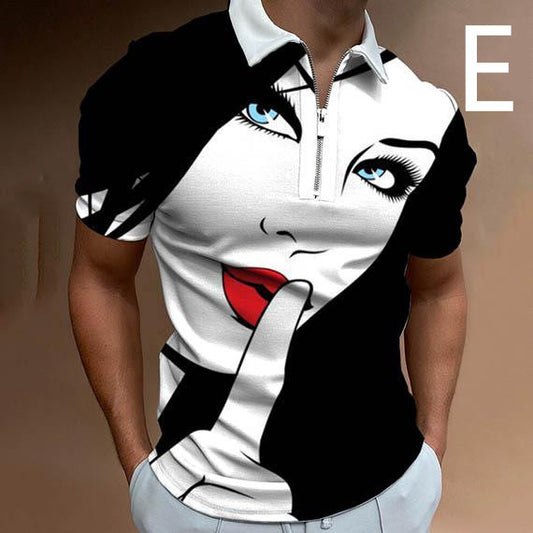 Men Face Art Short Sleeve Casual Polo Shirts