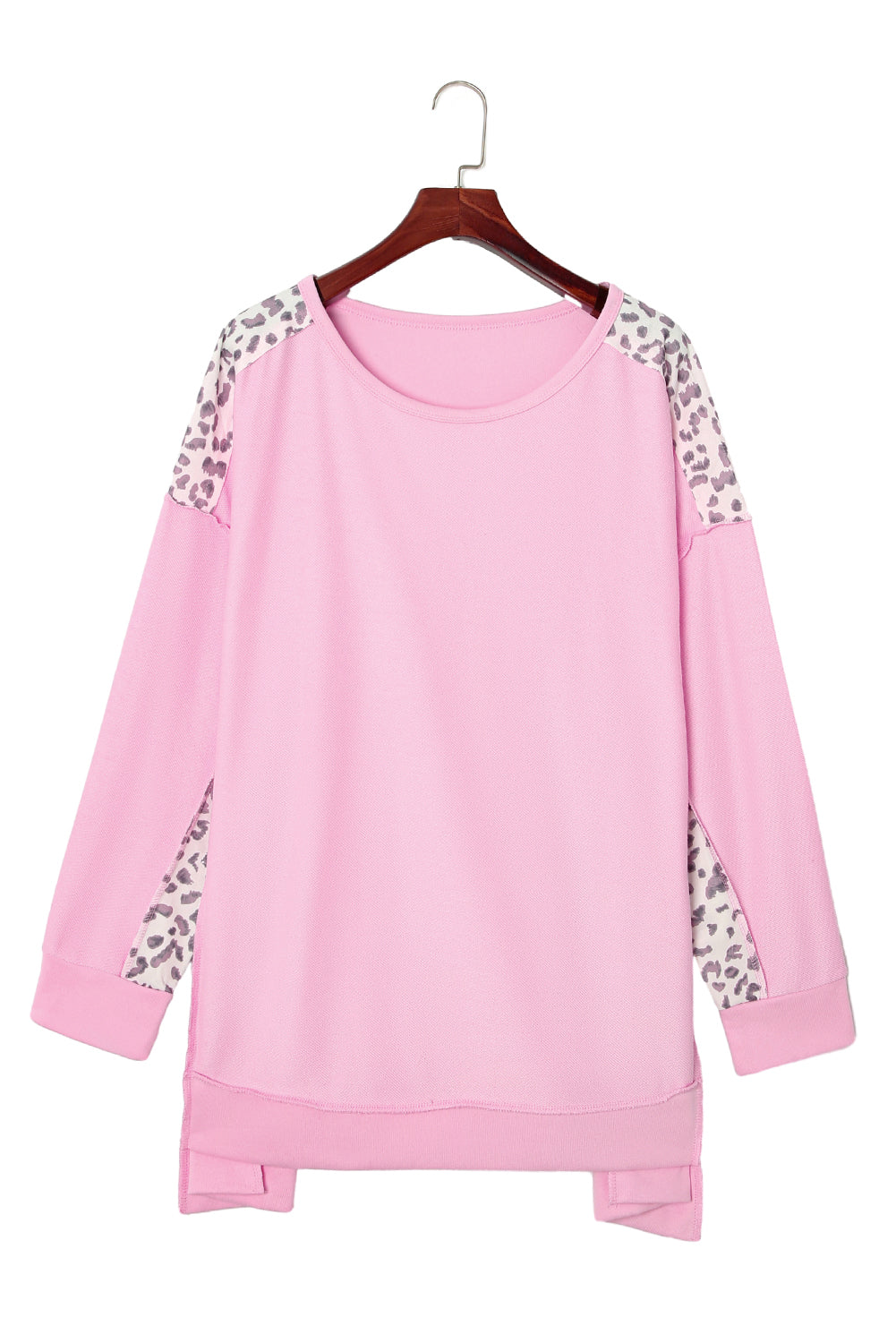 Pink Exposed Seam Leopard Print Plus Size Sweatshirt