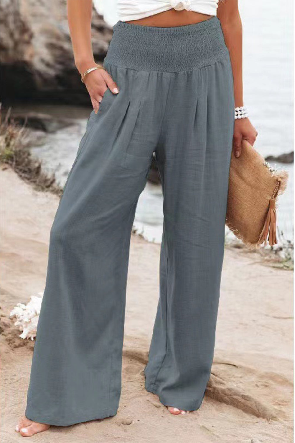 Khaki High Waist Wide Leg Pants