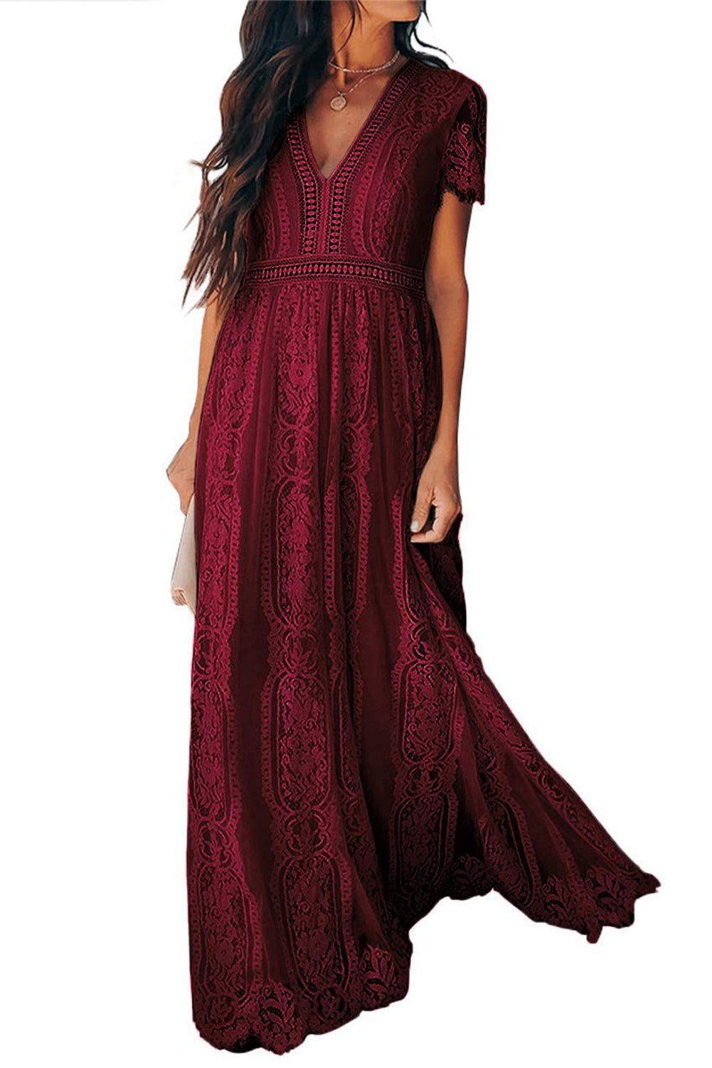 Fiery Red Lace Maxi Dress