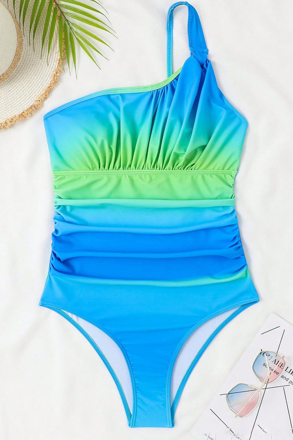 Sky Blue Asymmetric One-shoulder Swimsuit