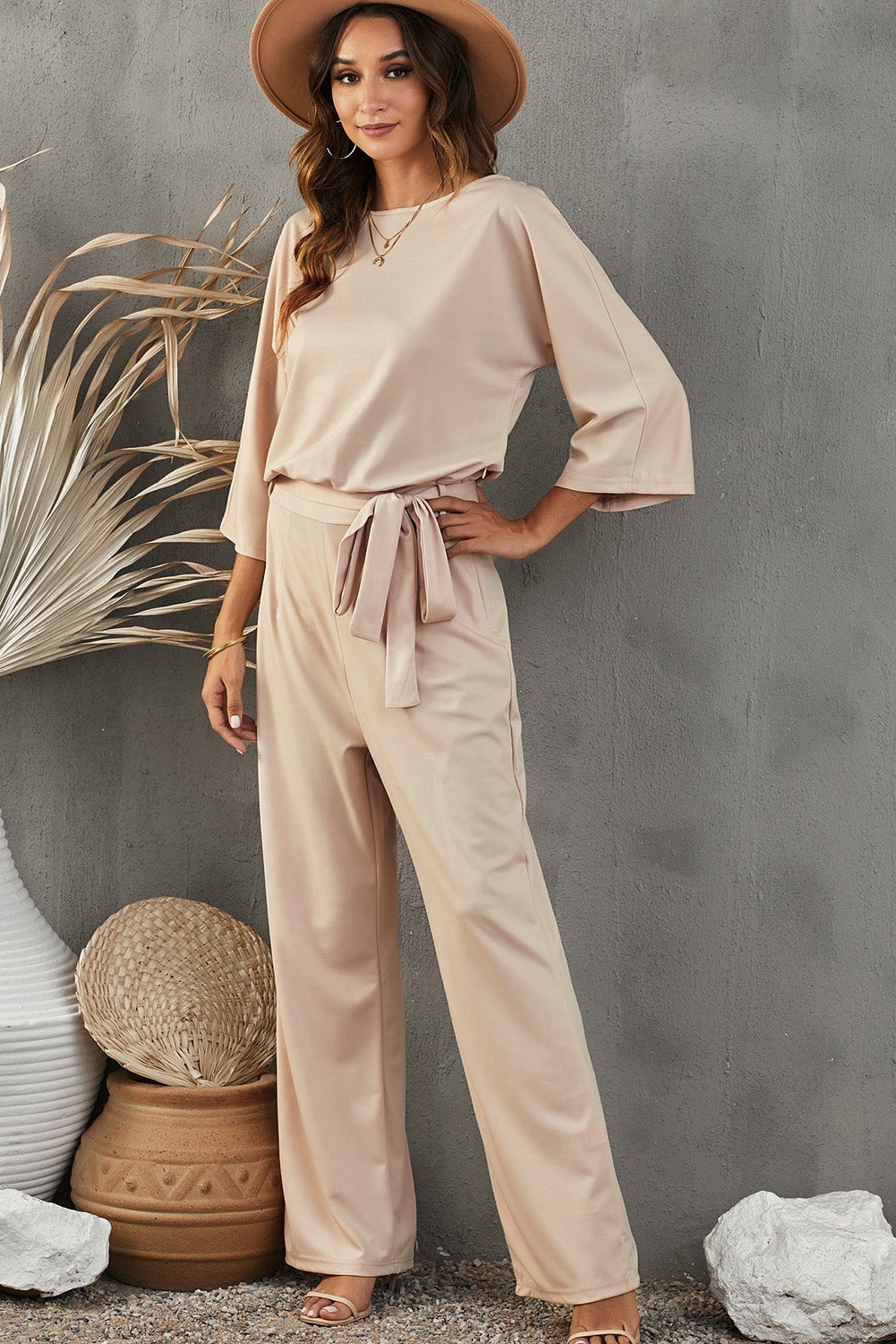 Sexy In Beige Wide Leg Jumpsuit