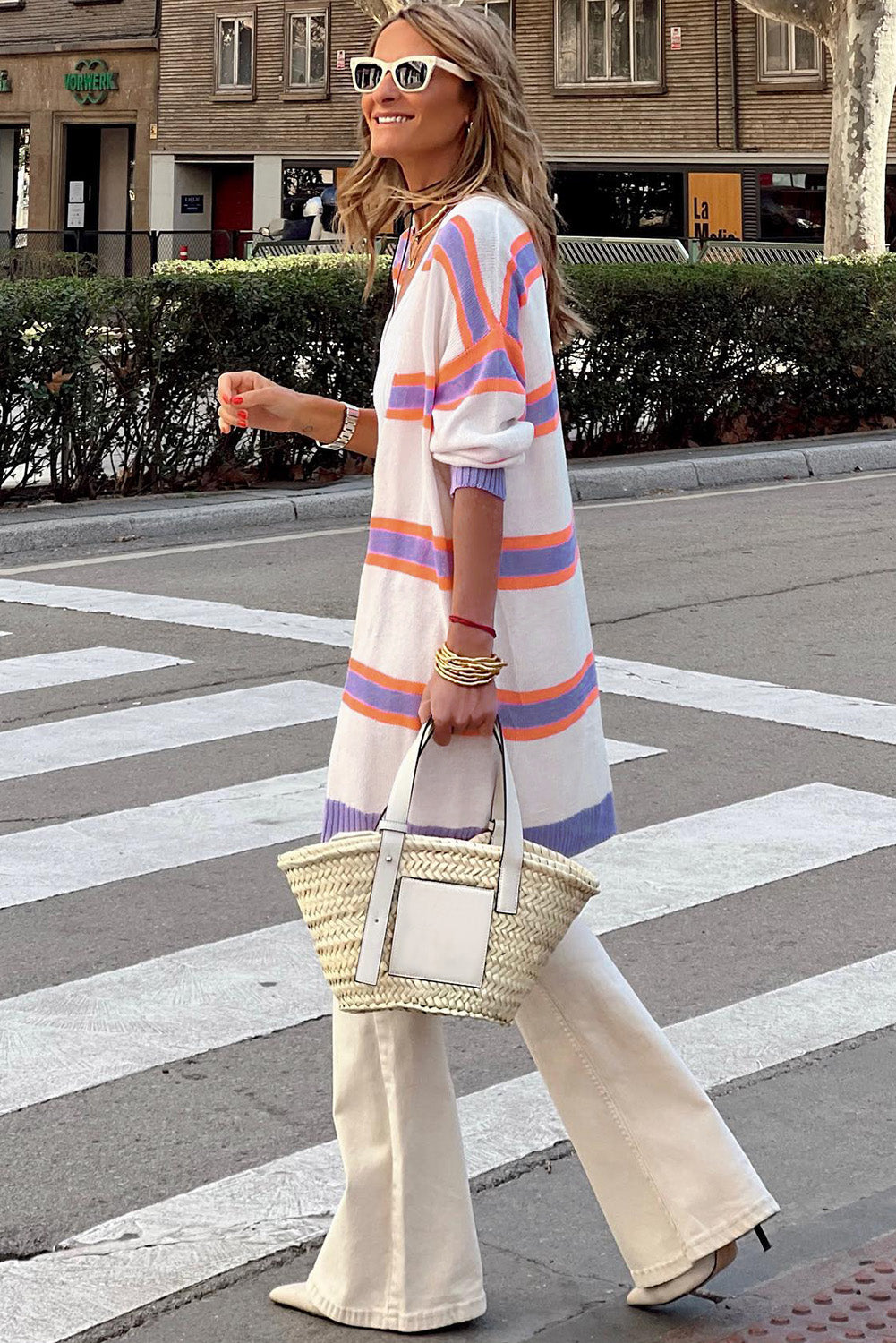 Multicolor Striped Long Sleeve Button Cardigan