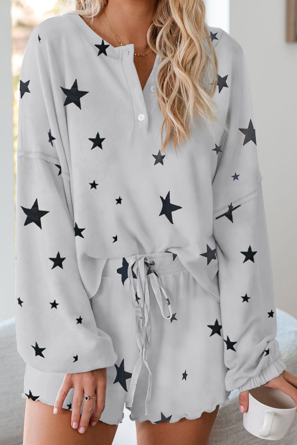 Star Print Short Set Loungewear(Curvy Sizes)