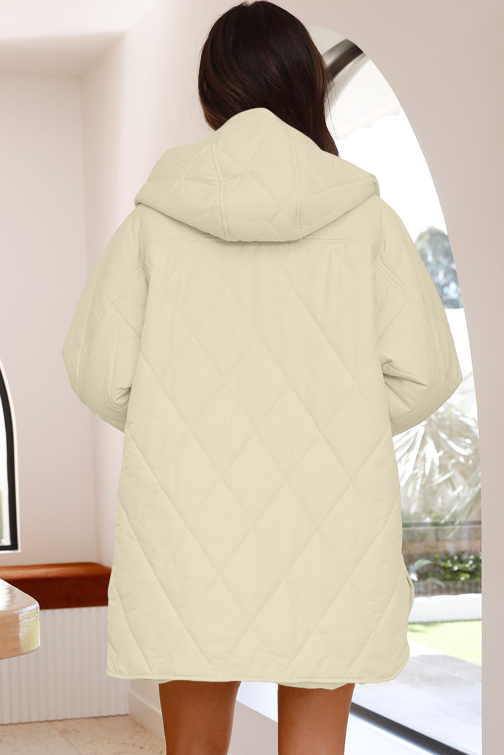 Beige Quilted Hooded Puffer Coat