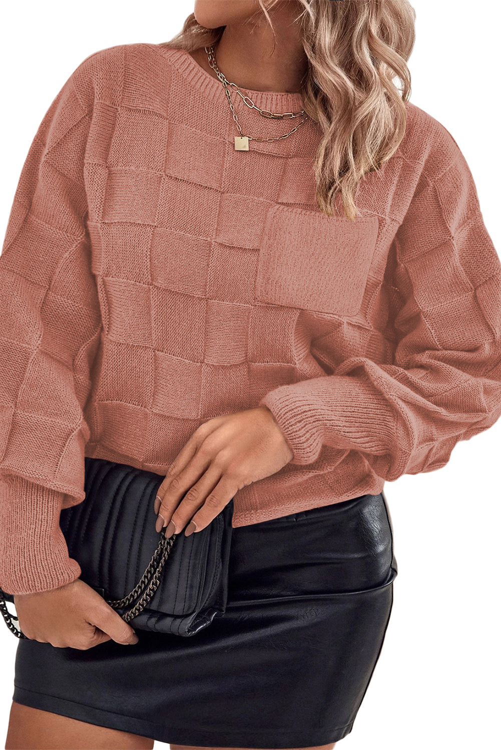 Tan Checkered Plus Size Sweater