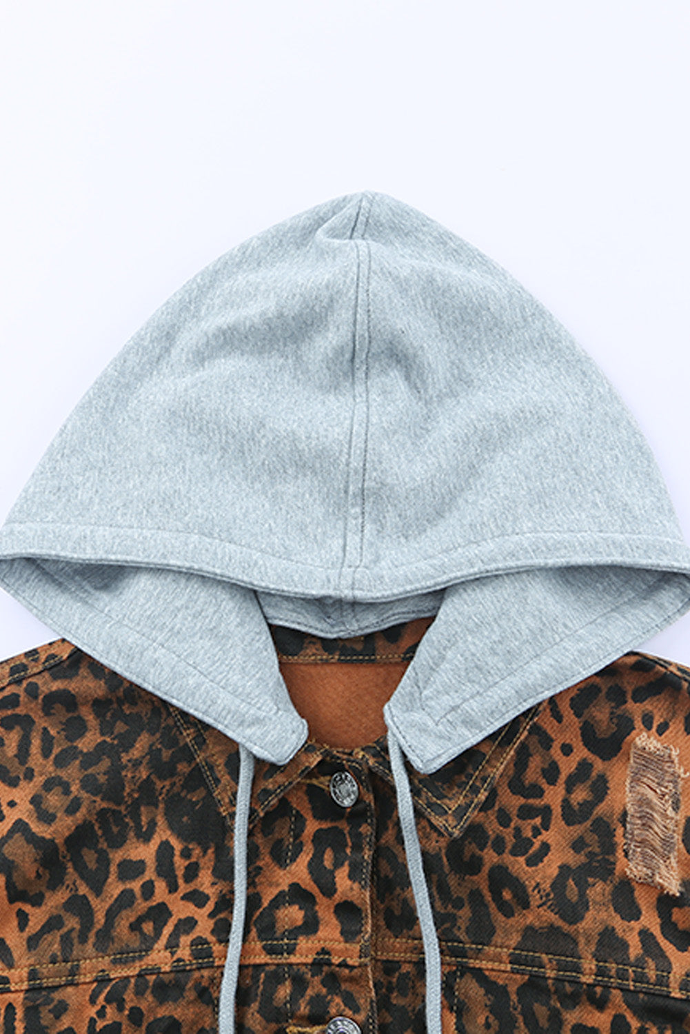 Leopard Print Hooded Denim Jacket