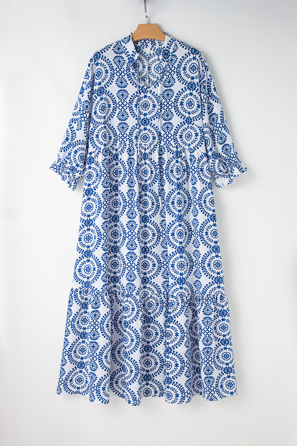 Sky Blue Geometric Print Plus Size Maxi Dress