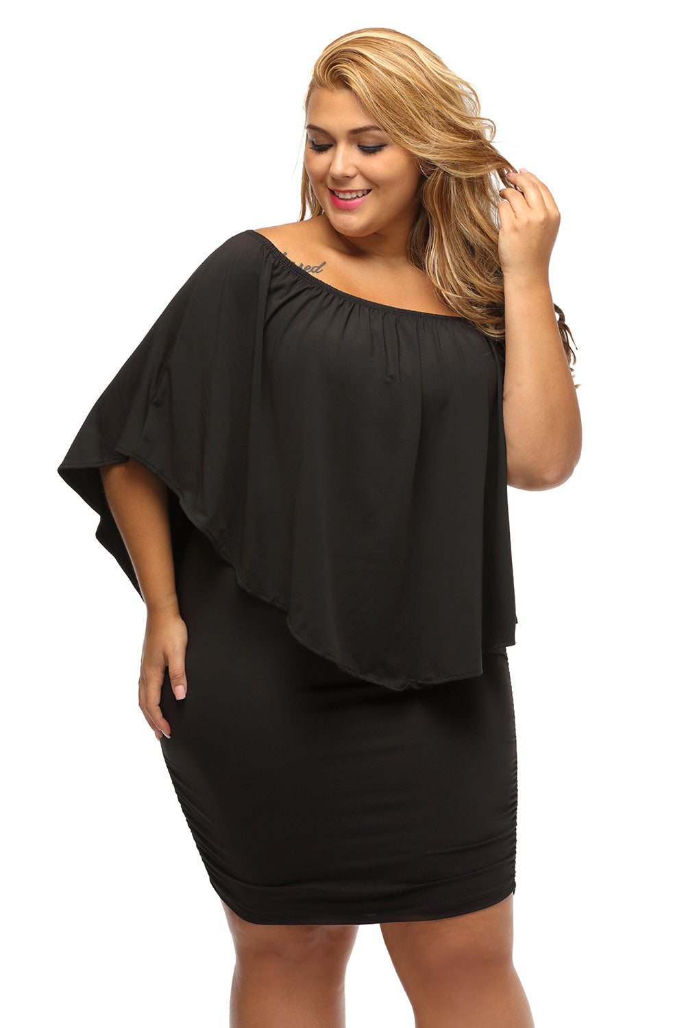 Plus Size Layered Pink Poncho Mini Dress