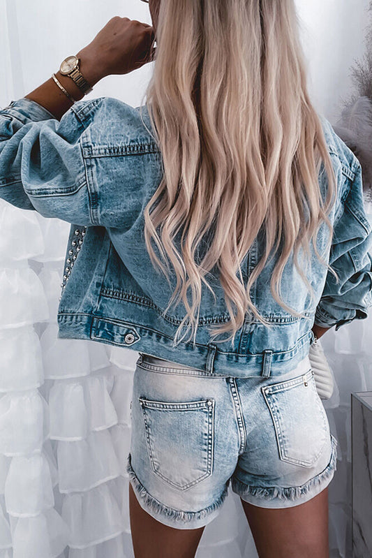 Barbie  Blue Studded Pocketed Denim Jacket