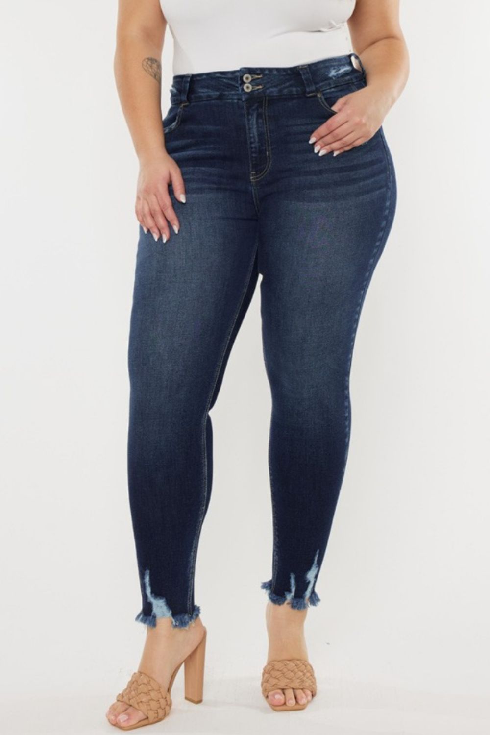 Plus Size Raw Hem High Waist Jeans