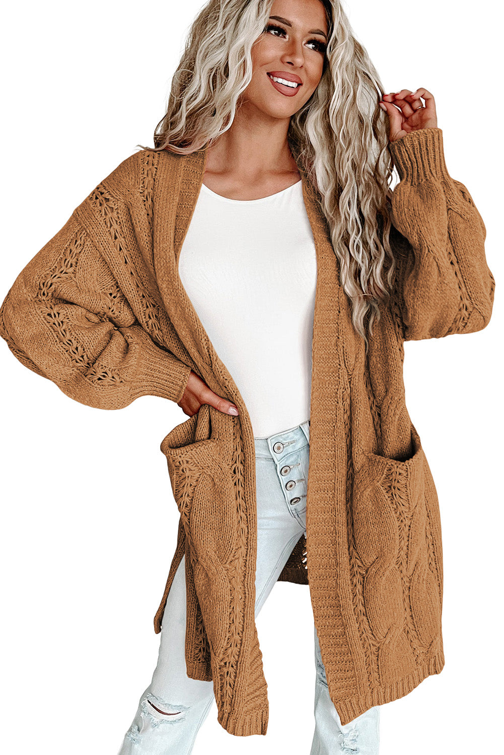 Ribbed Trim Cable Knit Cardigan