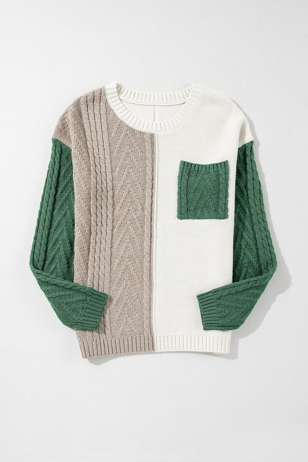 Green Colorblock Drop Shoulder Sweater