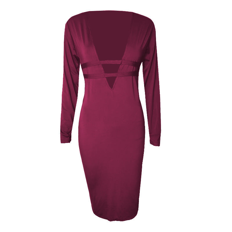 Women's Sexy Long Sleeve Deep V Sheath Dress (Read Size Chart)