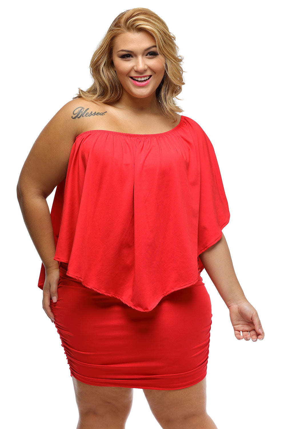 Plus Size Layered Pink Poncho Mini Dress