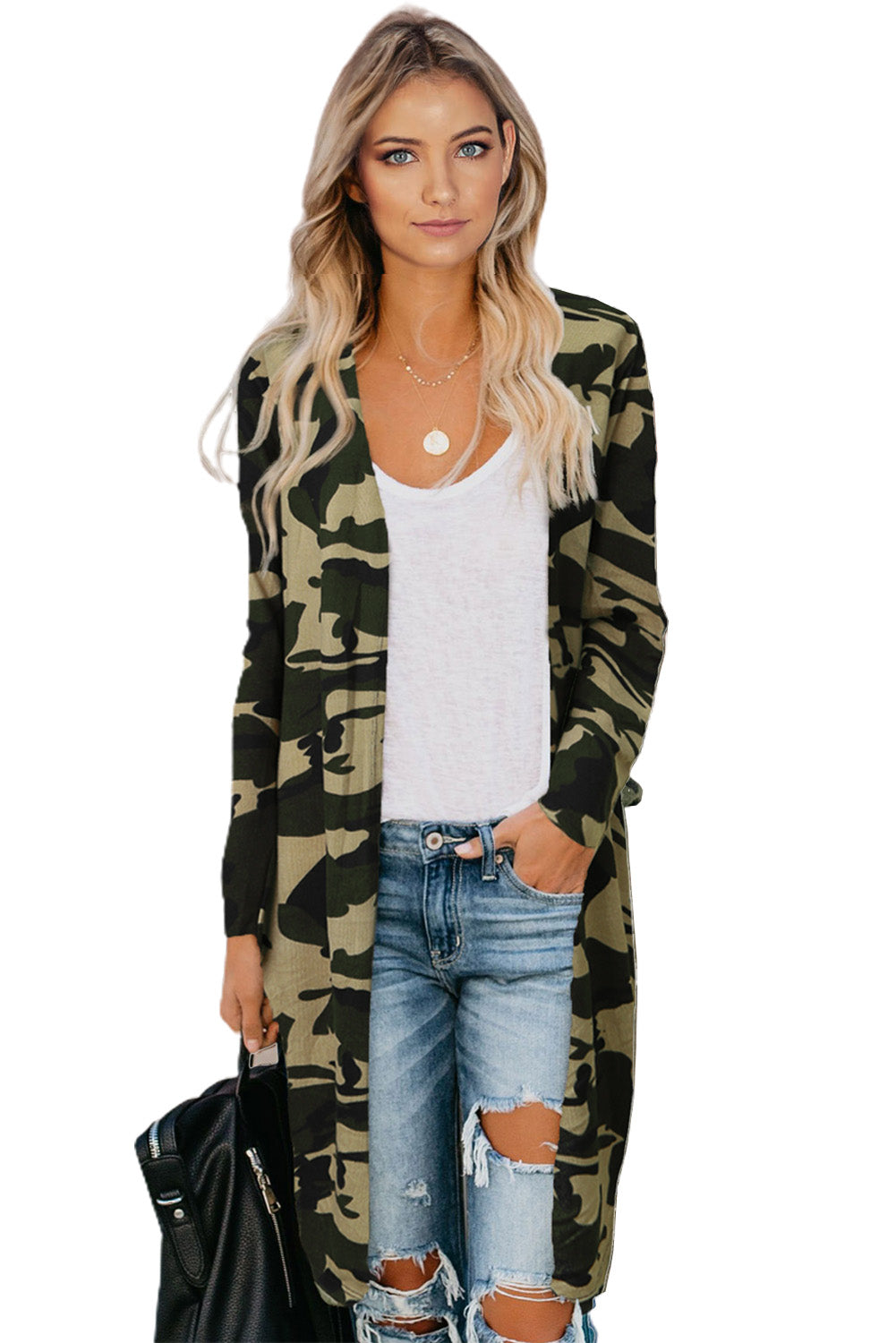 Camo Print Long Cardigan