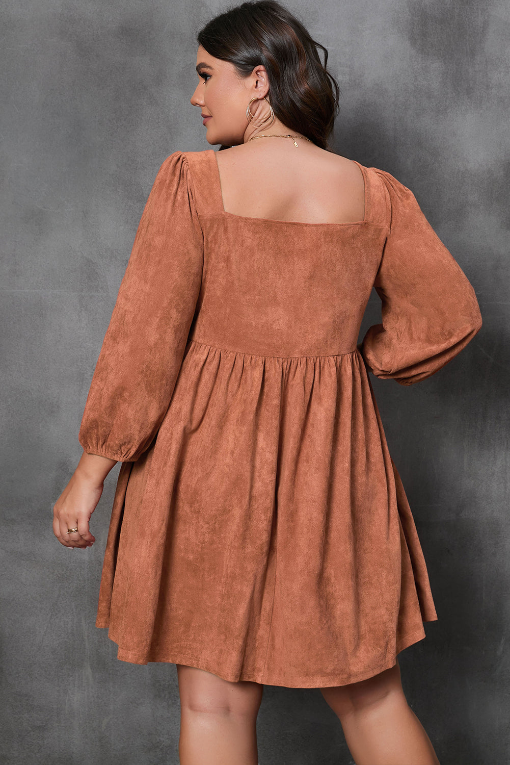 Chestnut Plus Size Suede Balloon Sleeve Dress