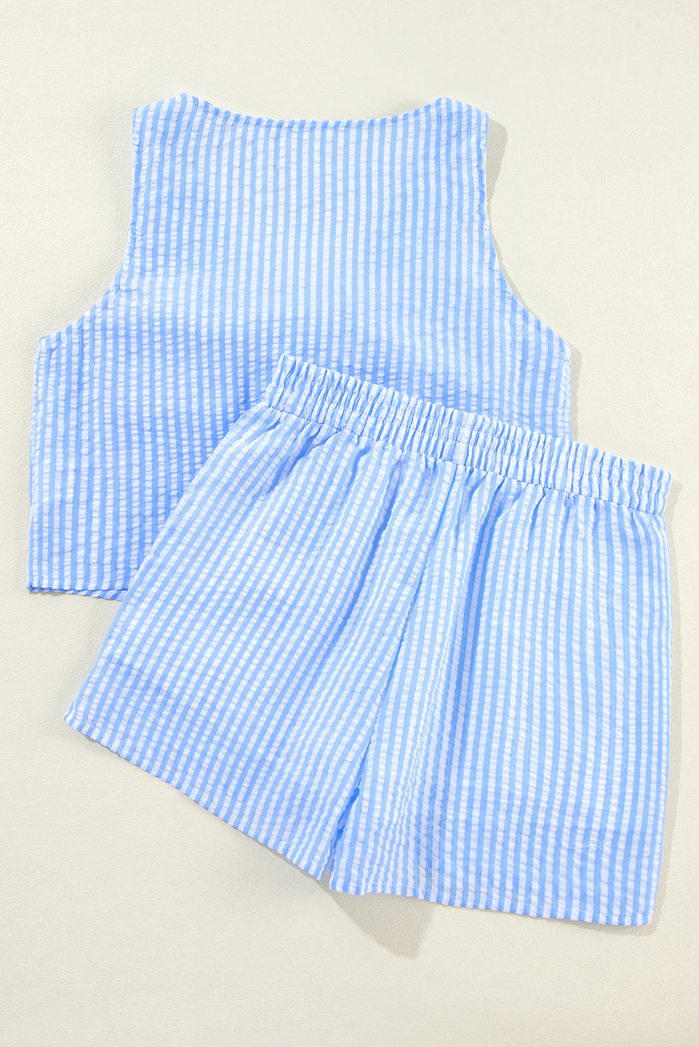 Sky Blue Stripe Crop Tank and Shorts Set