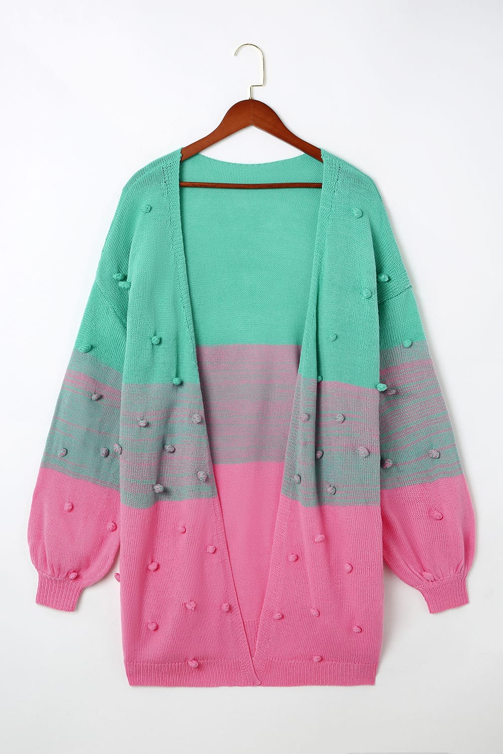 Rose Pom-pom Color Block Cardigan