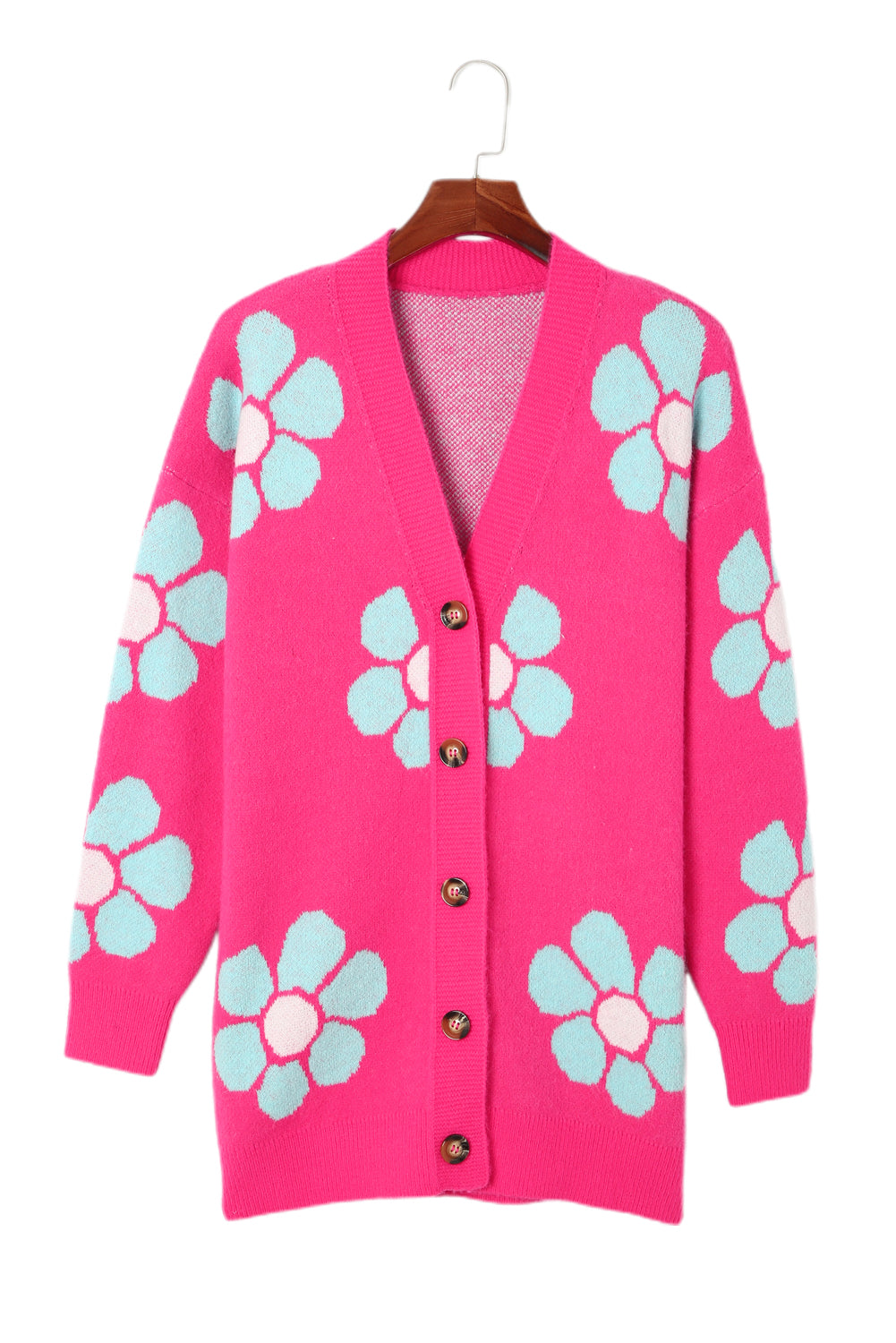 Strawberry Pink Floral Print Button Up Cardigan