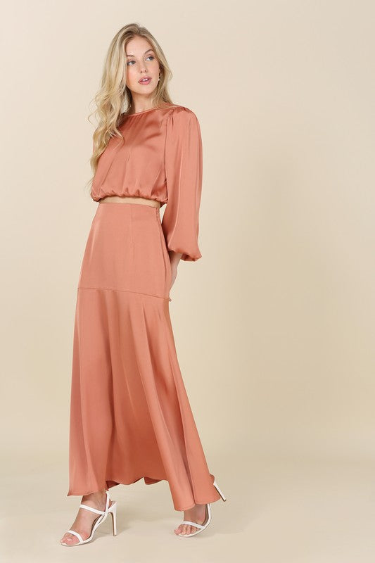 Satin two-piece maxi dress set