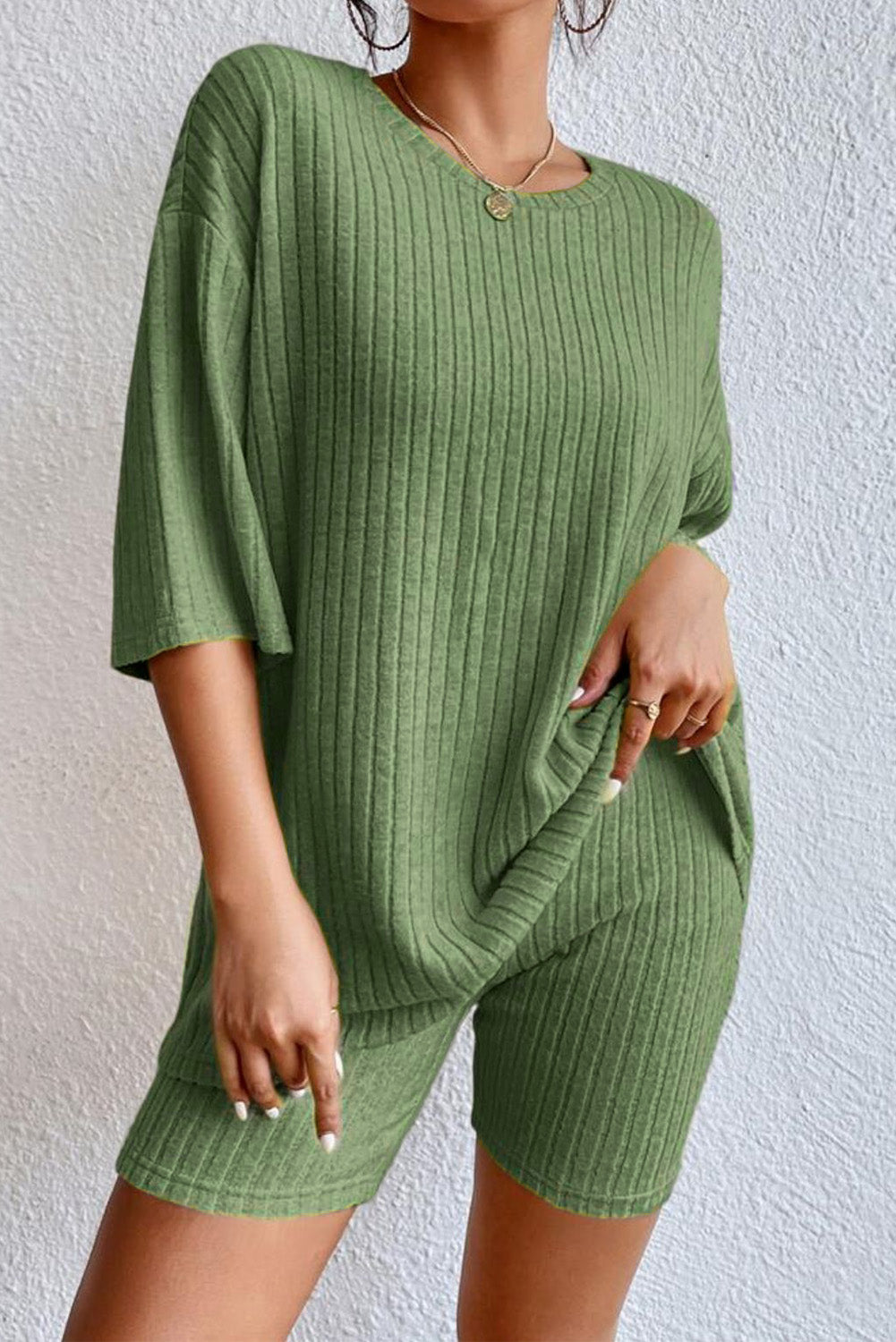 Soft Ribbed Loose Fit Two Piece Lounge Set