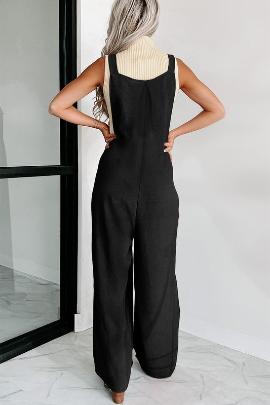 Black Textured Wide Leg Jumpsuit