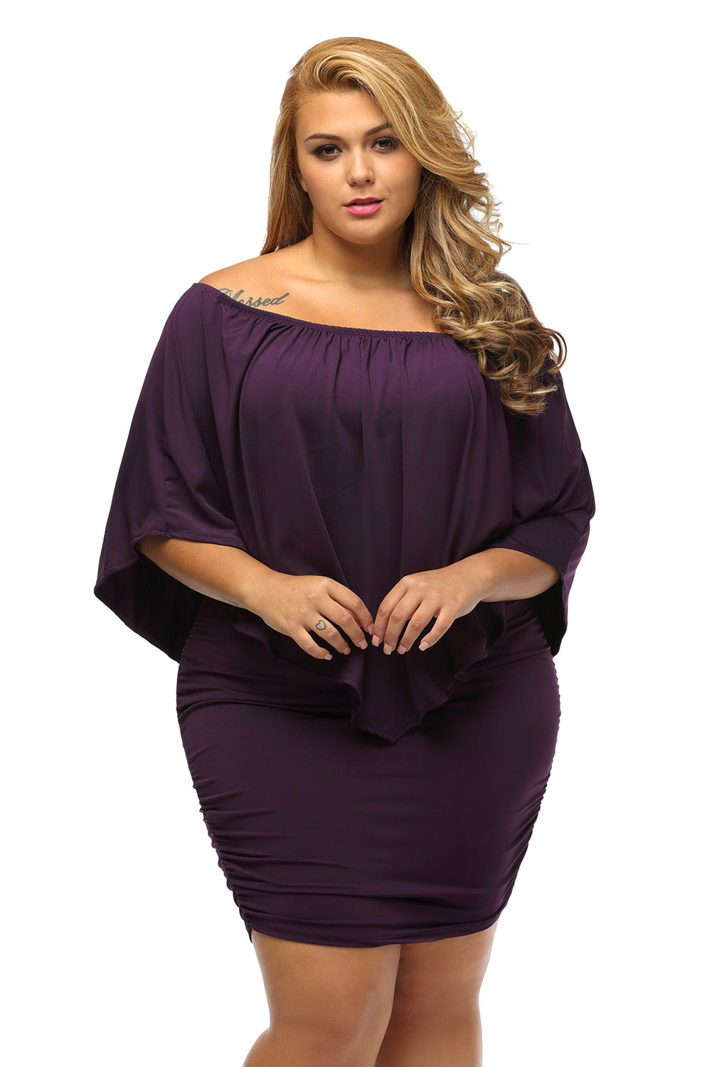 Plus Size Layered Pink Poncho Mini Dress