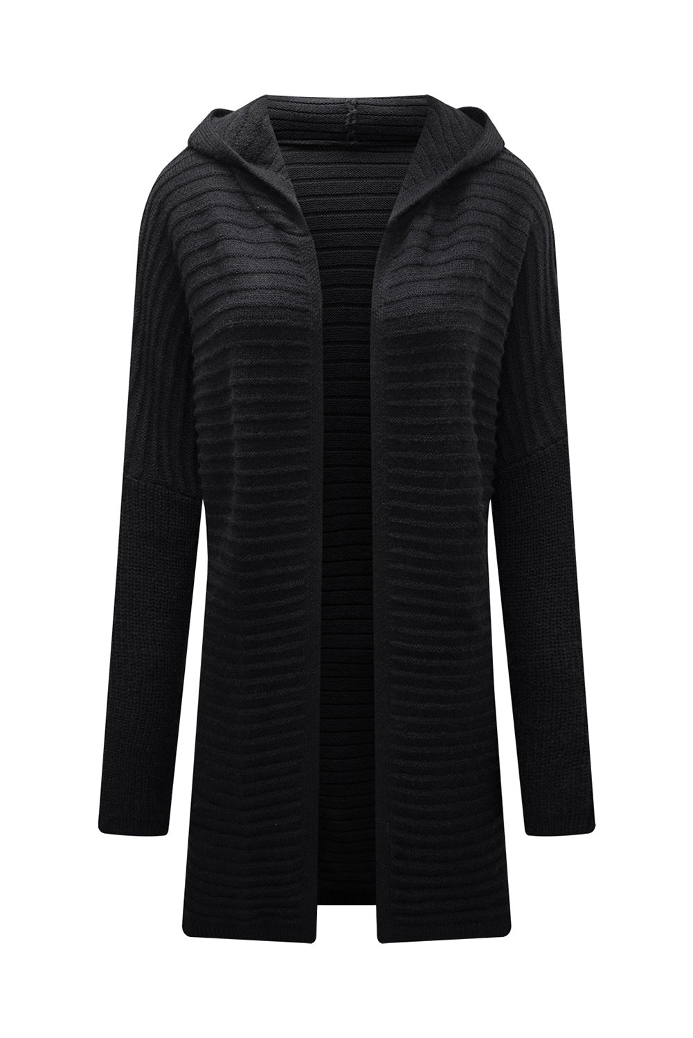 Black Rib Knitted Hooded Cardigan