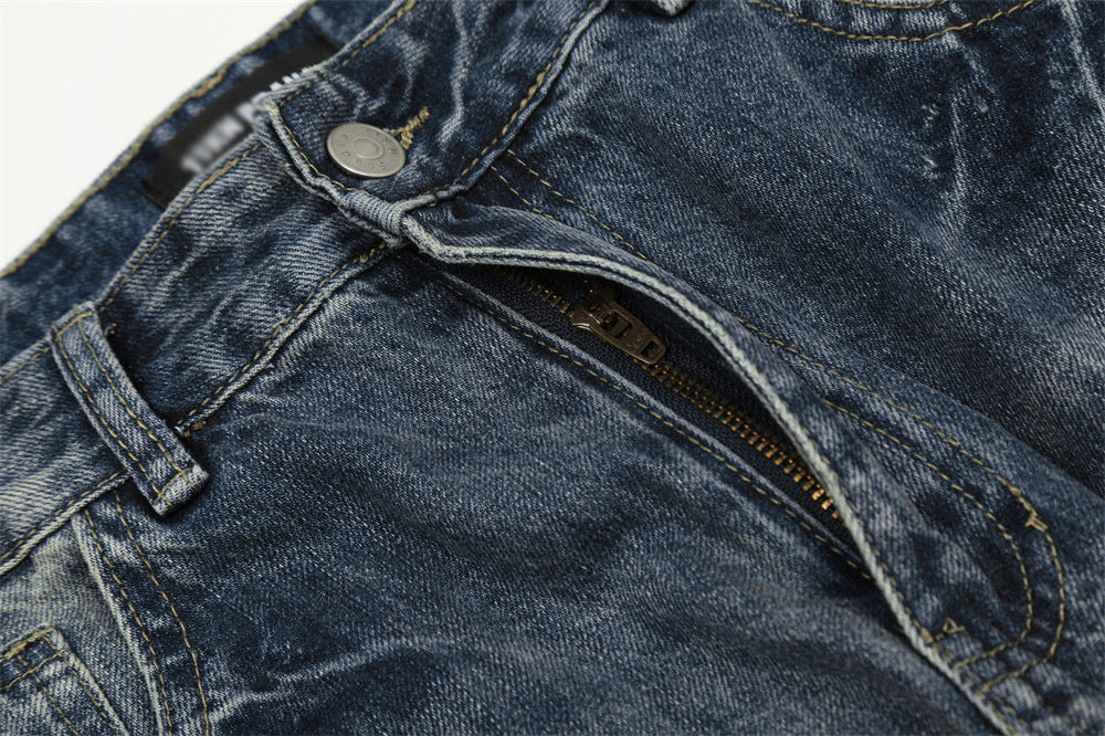 Men Retro Washed Worn Jeans