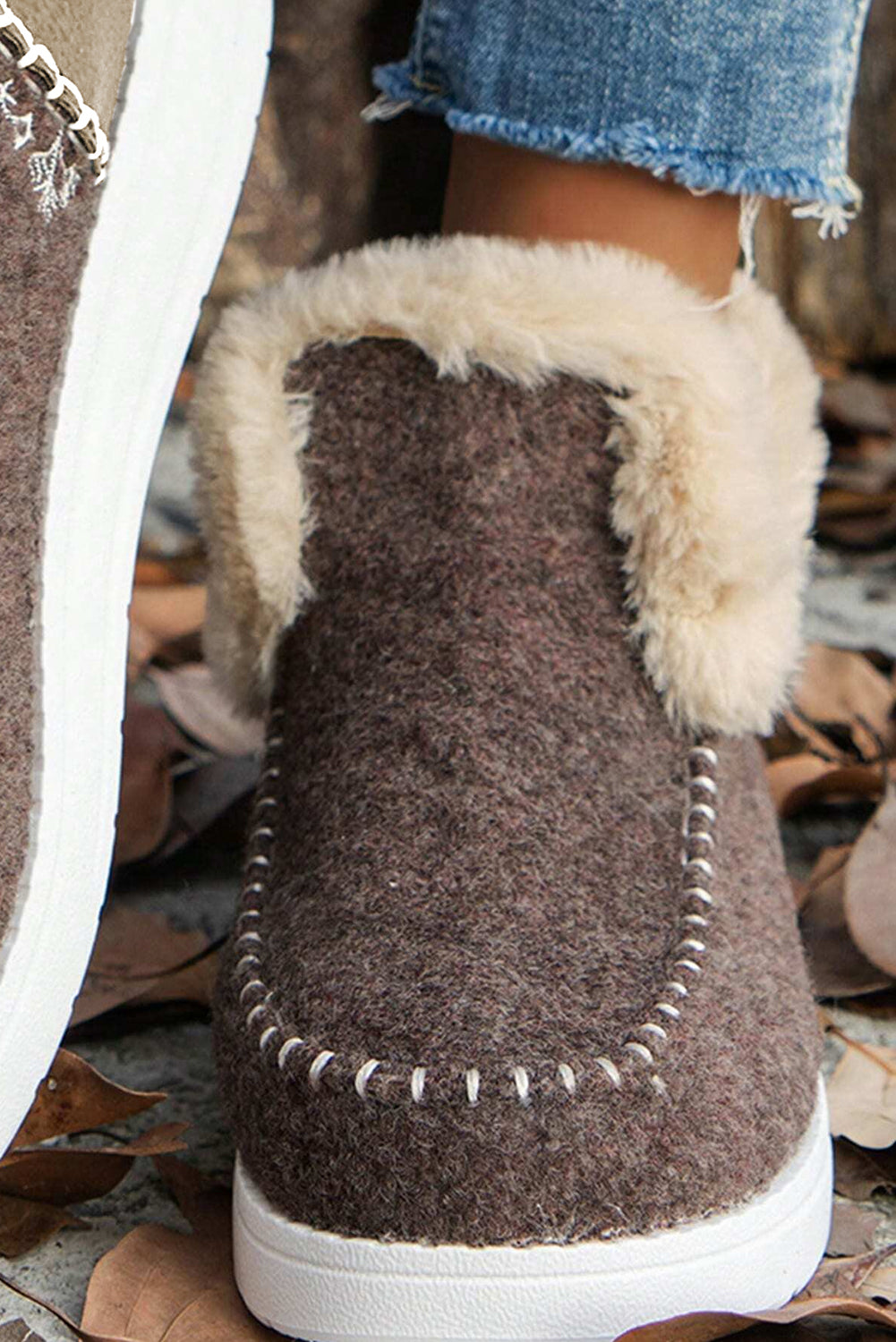 Coffee Suede Plush Lined Anklet Boots