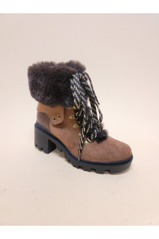 Suede & Fur Combat Booties